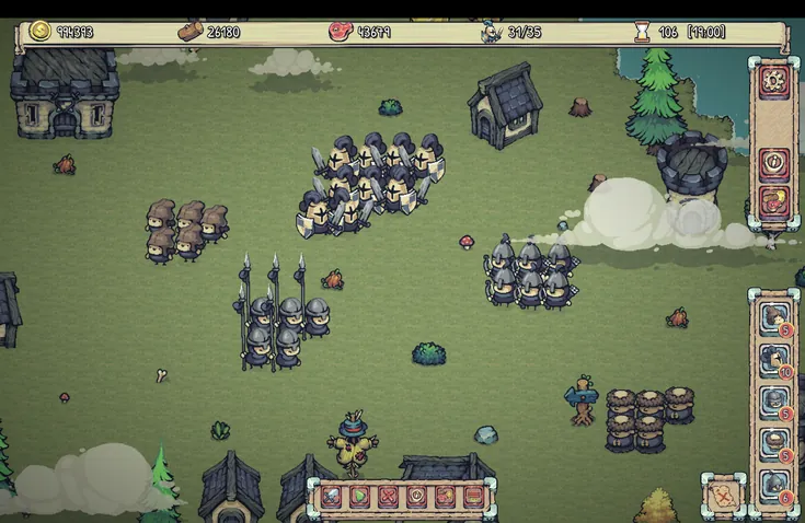 An army of knights, spearmen and archers in formation