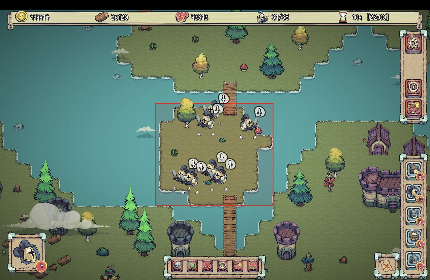 A player drag-selecting squads of knights with a selection rectangle